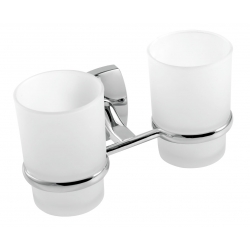 Dvojitý držiak zubných kefiek a pasty sklo Orfeus chróm