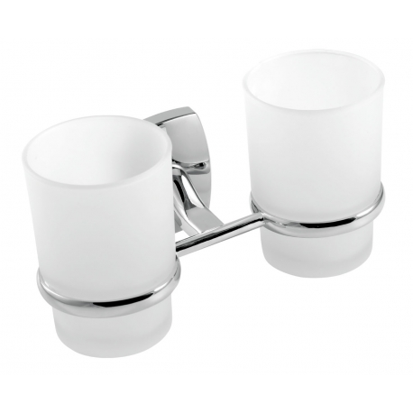 Dvojitý držiak zubných kefiek a pasty sklo Orfeus chróm