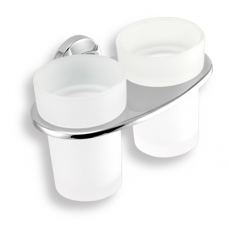 Dvojitý držiak zubných kefiek, pasty sklo Metalia 11 chróm