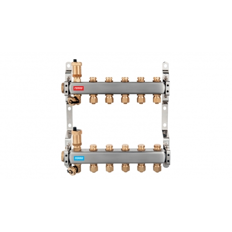 Rozdeľovač nerez s regulačnými mechanickými ventilmi 5okruhy