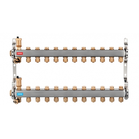 Rozdeľovač nerez regulačnými mechanickými ventilmi 11okruhy